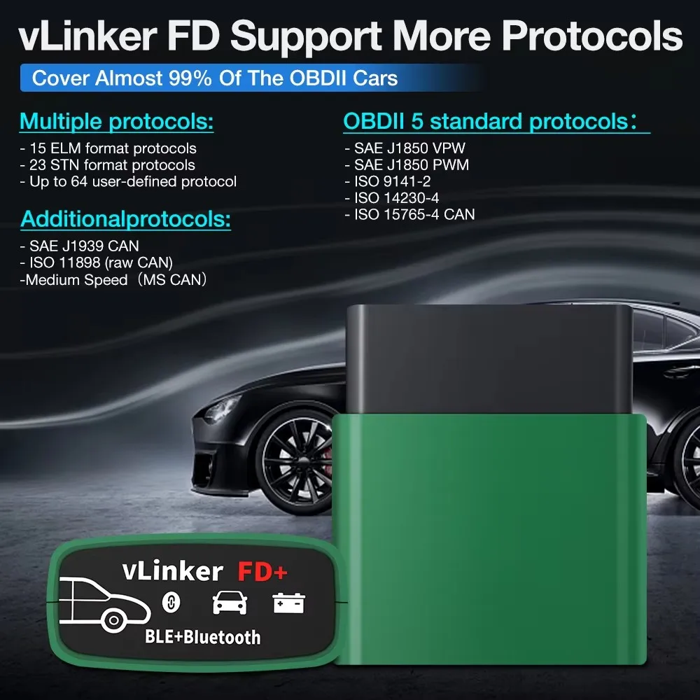 Фото Vgate VLinker FD+ BT4.0/ FD BT3.0 V2.2 для Ford Forscan OBD2 сканер, диагностический инструмент для автомобилей, автосканер J2534, аналог V1.5 ELM 327 №4
