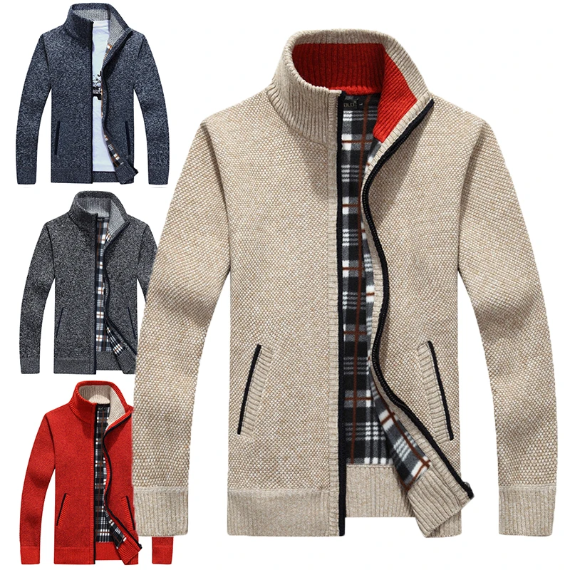 

Осенне-зимний теплый кардиган, мужские флисовые свитера на молнии, куртки, мужские приталенные вязаные свитера, пальто, плотный кардиган, свитер, пальто для мужчин