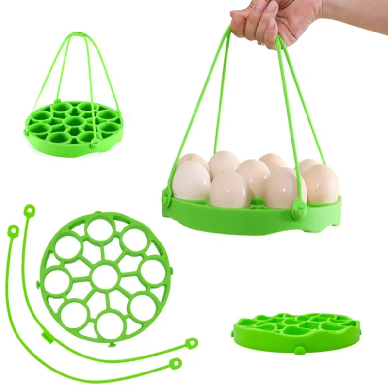 

Multifunctional 9-well Silicone Steamer with Handle Steamed Egg Cooking Rack Removable As Heat Insulation Mat