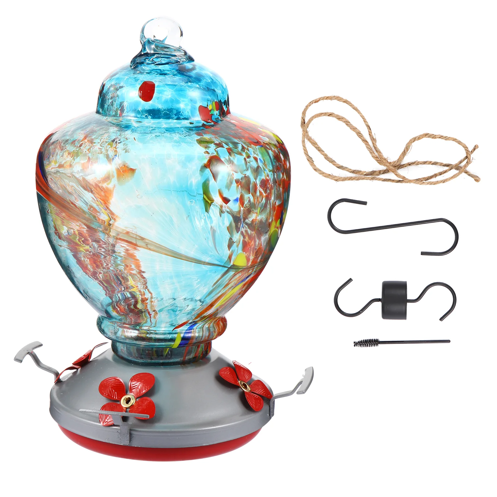

Painted Glass Hummingbird Feeder Water Feeder Flower Bird Feeder (Sky-blue)