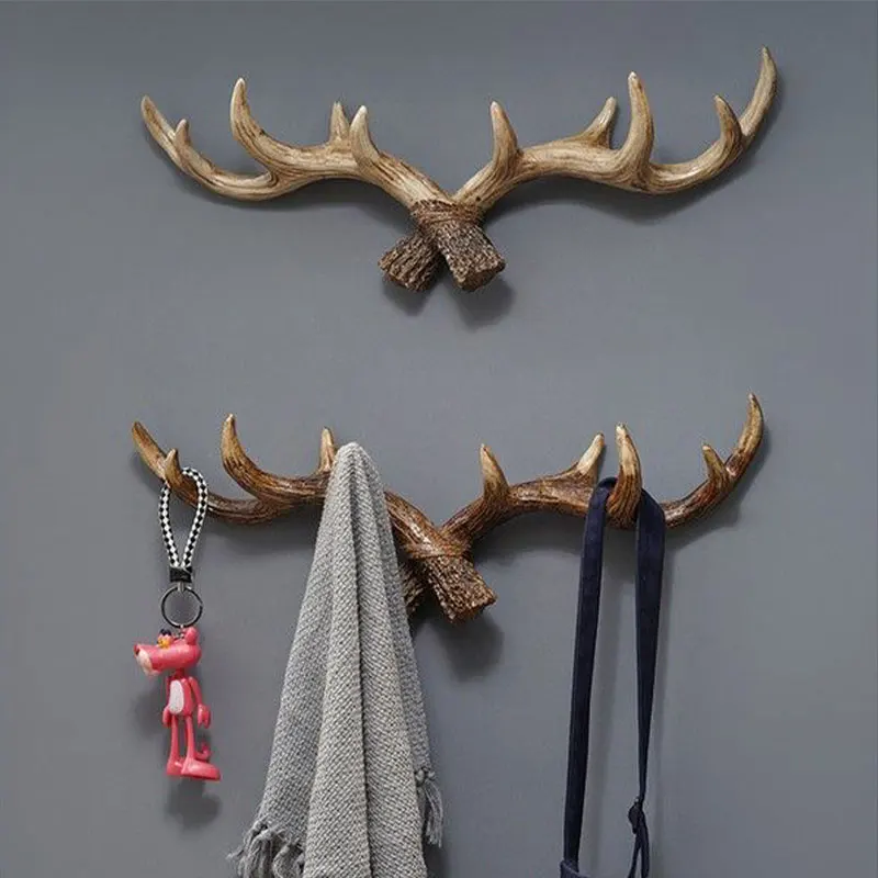 

Multifunctional Hangers Shelf Wall Storage Wardrobe Shelves Furniture Key Organizer Deer Horns Decoration Holder Home Essentials