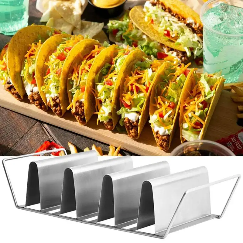 

Stainless Steel Taco Tray Mexican Pizza Roll Shelf Burrito Potato Chips Rack Shells Taco Display Stand Spring Roll Food Holder