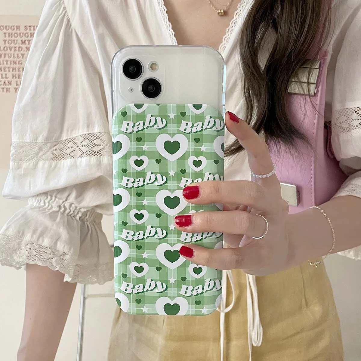 2023New Love Heart Shape Dual Layer Silicone Back Cover For iPhone 14 13 12 11 Pro Max With Mirror Slide Camera Green Phone Case