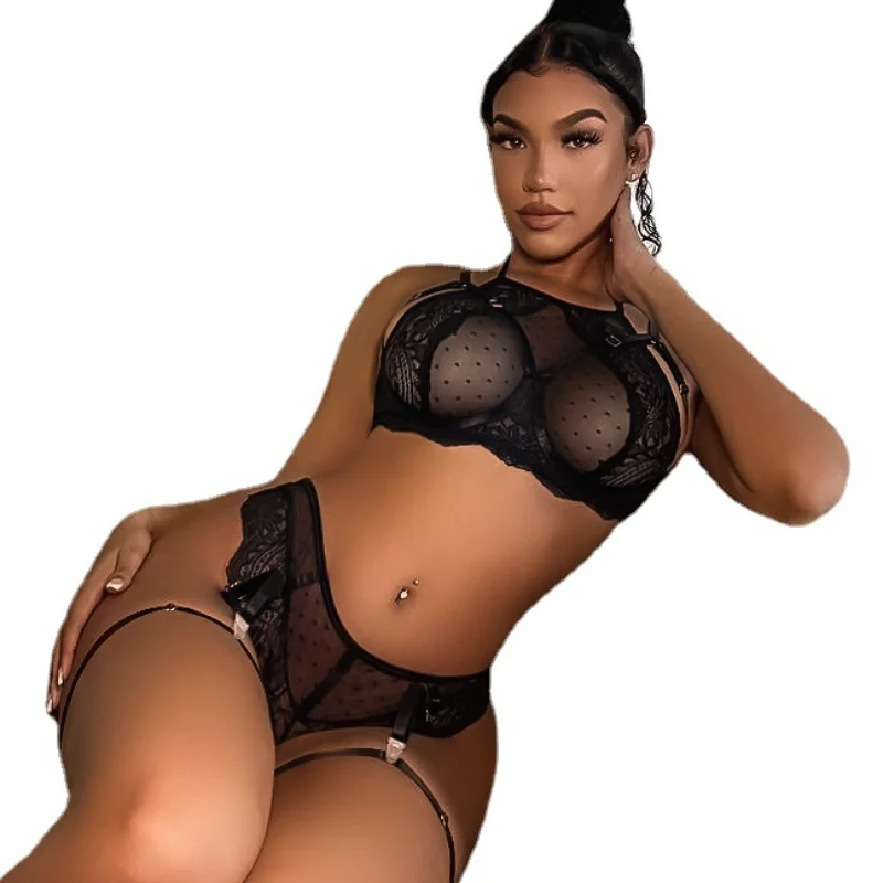 

Funny Lingerie Set Solid Color Corset Halter Strap Exotic Apparel Lace Perspective Sleepwear Garter Backless Sexy Underwear