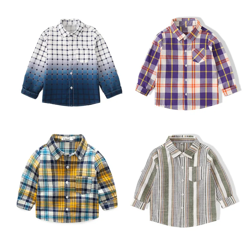 

Spring Autumn grid long sleeve Boys Shirts Baby Kids clothes Cotton tops wear Fashion Plaid handsome Blouses for Children