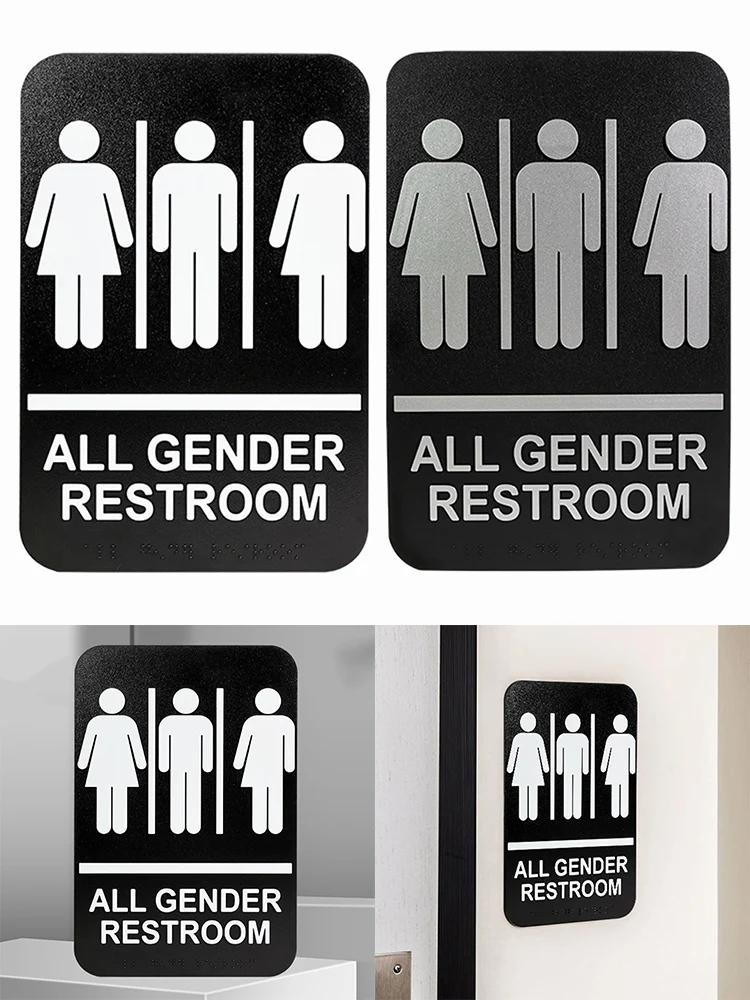 

Men Women Bathroom Signs Toilet Sign WC Public Toilet Guide Sign Restroom Prompt Mark Touch Bump Braille White Sliver ABS