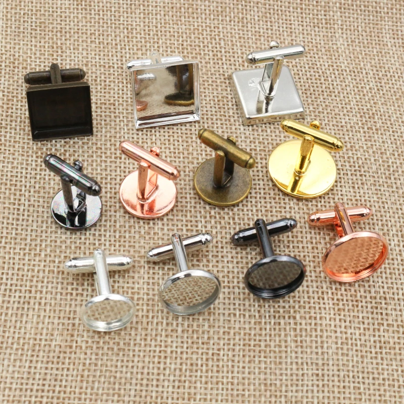 10pcs 10 12 14 16 18 20mm Bronze Gold Silver Plated Round/Square Copper Cufflink Base DIY Cuff Link Settings Cabochon Cameo 