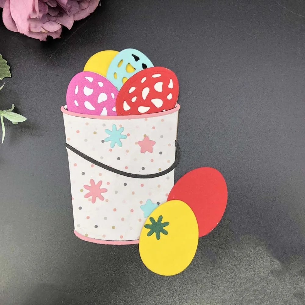 

Egg Bucket DIY Metal Cutting Knife Mold Puzzle Scrapbook Greeting Cards Easter Decoration Craft Embossed Knife Mold