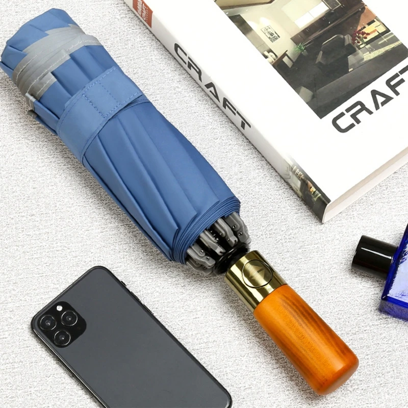 

50LB дорожный зонт-Ветрозащитный Зонт-с деревянной ручкой портативный компактный складной