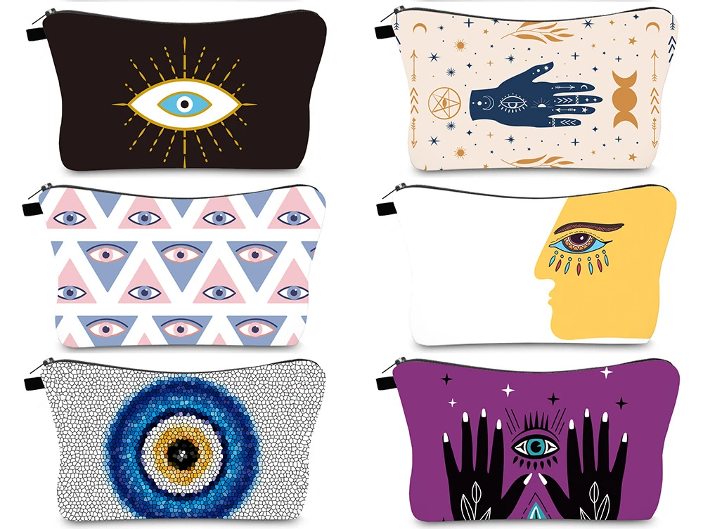 

Female Waterproof Cosmetic Bag Evil Eye Print Travel Storage Bag Portable Handbag Small Toiletry Bags for Women Zip Makeup Pouch