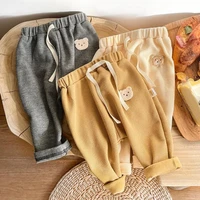 2022 spring new baby waffle casual pants cute cartoon bear toddler pants baby boy trousers loose girls pants children clothes