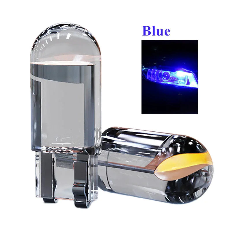 

2Pc 10Pcs W5W 194 T10 Glass Housing Cob Car Led Light Bulb 6000K White Green Blue Red Wedge License Plate Lamp Dome