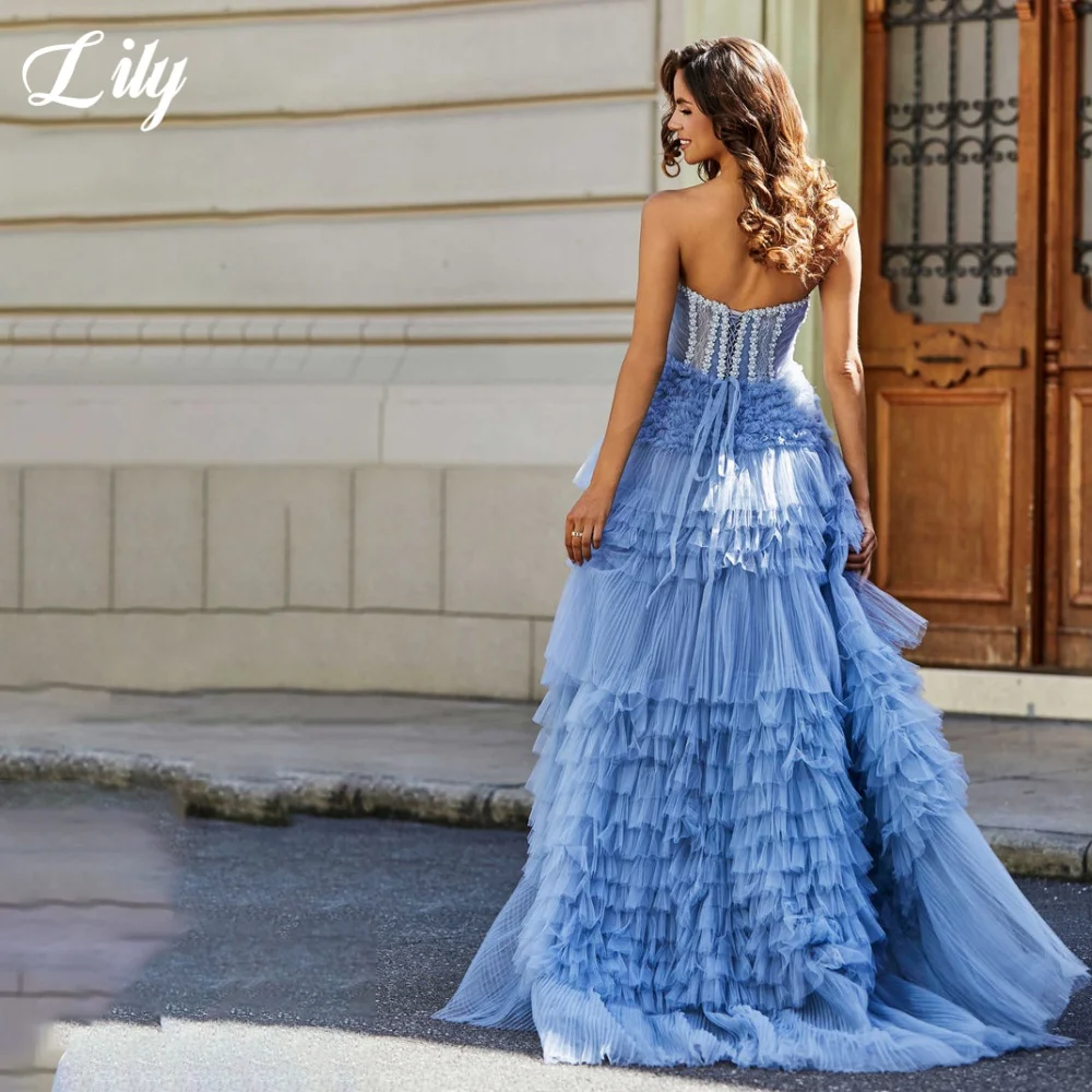 Вечернее платье Lily Blue Net многоуровневое вечернее с бантами для свадьбы милое без