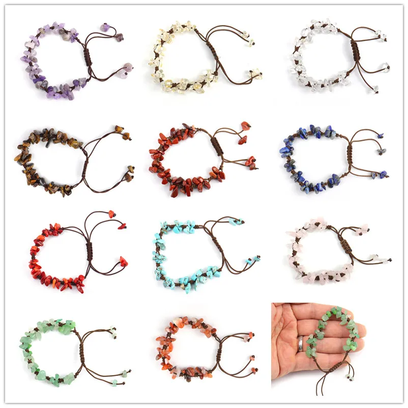 

10pc Braided Fashion Natural Broken Gravel Stone Beads Bracelet Rose Quartzs Green Aventurine Amethysts Chakra Bangle Jewelry