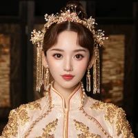 chinese bridal headdress crown tassel step waving hairpin xiuhe headdress wedding hair jewerly new ancient costume