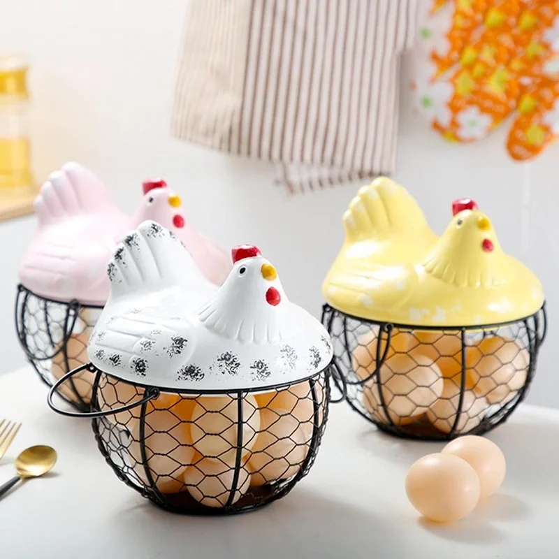 

Iron Ceramic Hen Ornament Egg Fruit Storage Basket Container Kitchen Supplies Kitchen Tableware
