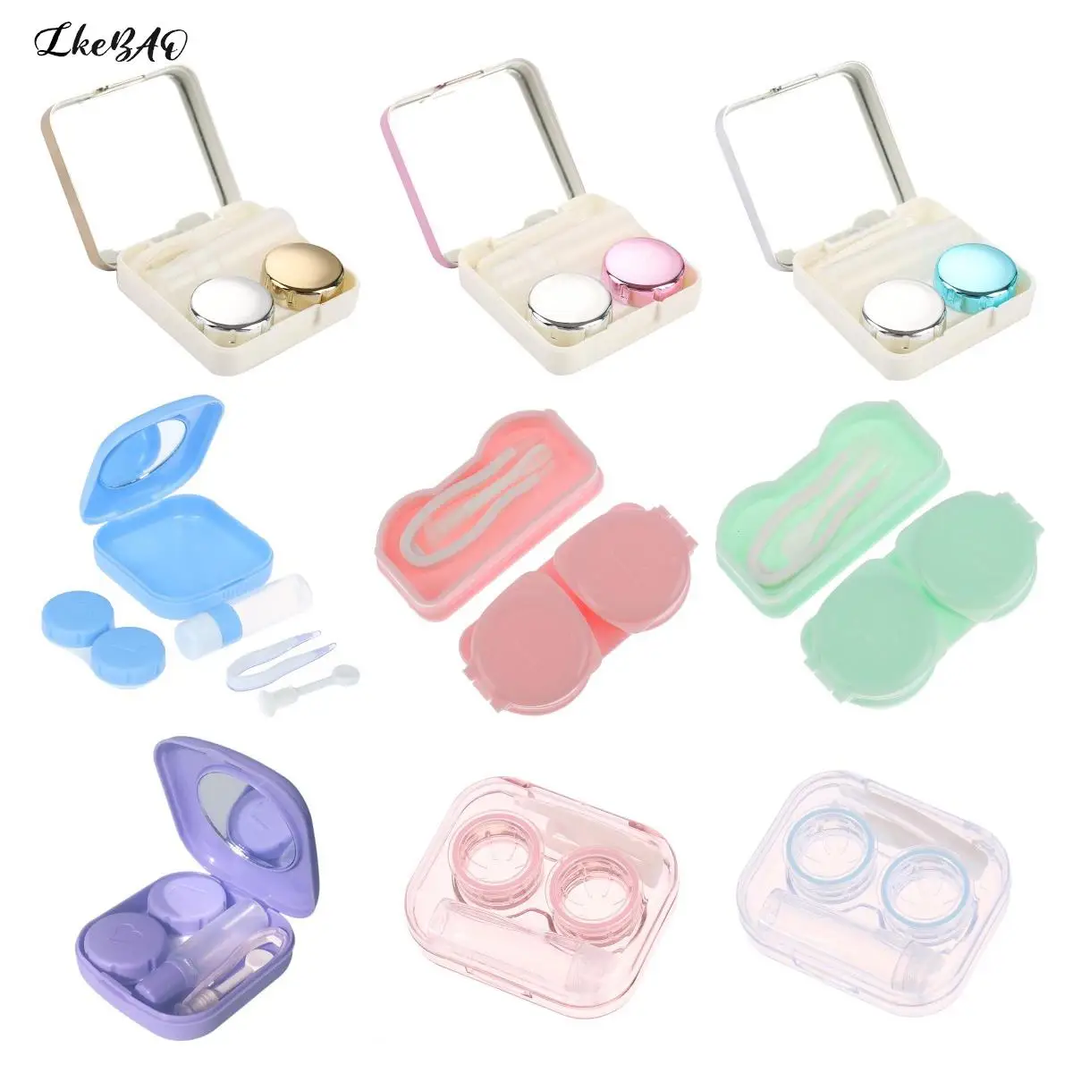 

1Set Cute Solid Color Square Contact Lens Care Portable Box Cosmetic Contact Lenses Storage Case Companion Case With Mirror