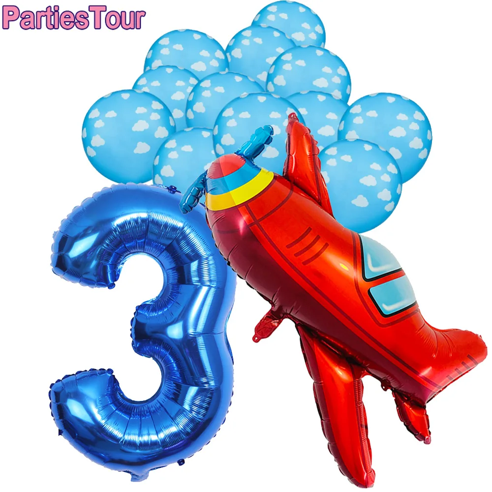 

Fighter Balloon Boy Airplane Birthday Party Decortion Plane Cloud Balloon Aircraft Ballon for Aviator Themed 3rd Birthday Party