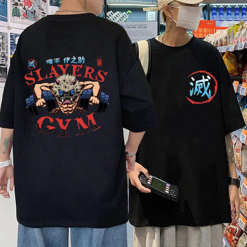

Anime Demon Slayer Kimetsu No Yaiba T-shirt Manga Hashibira Inosuke Slayers Gym Tshirt Men Women Fashion Pure Cotton T Shirts