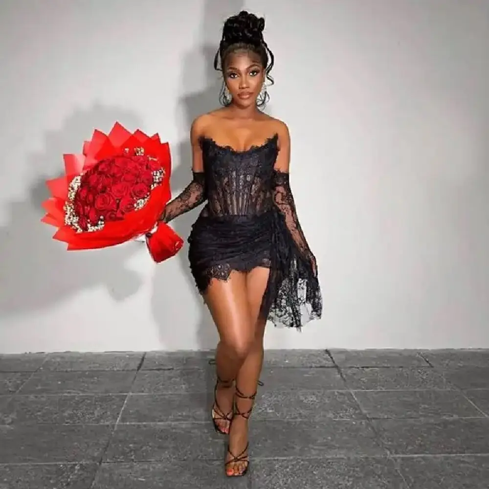 

Женское кружевное платье с вышивкой и жемчугом, с перчатками