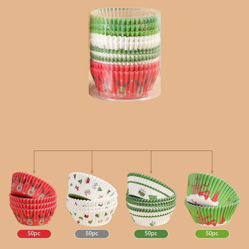 200PCS Christmas Cupcake Paper Cups Baking Molds Muffin Cases Cake Holders Wedding Party Decorating