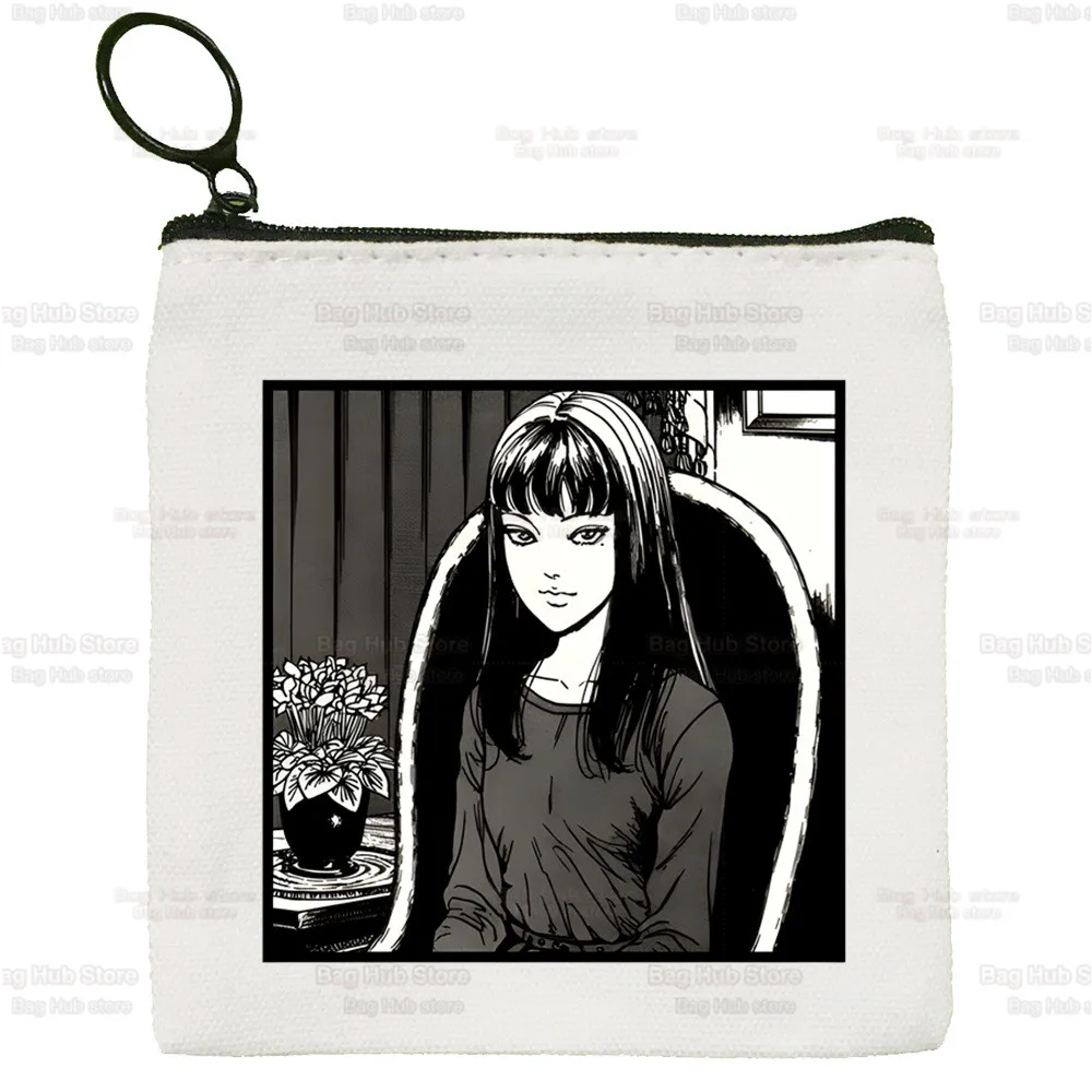 Junji Ito Cartoon Solid Color Canvas Tomie Horror Anime Coin Purse Small Zipper Terror Japanese Manga Key Bag Hand Gift Bag