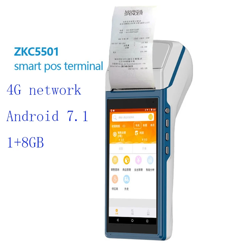 

ZKC5501 terminal pos PDA handheld POS 4G android 7.1 1+8GB thermal printer Wifi bluetooth 1D 2D barcode scanner NFC reader