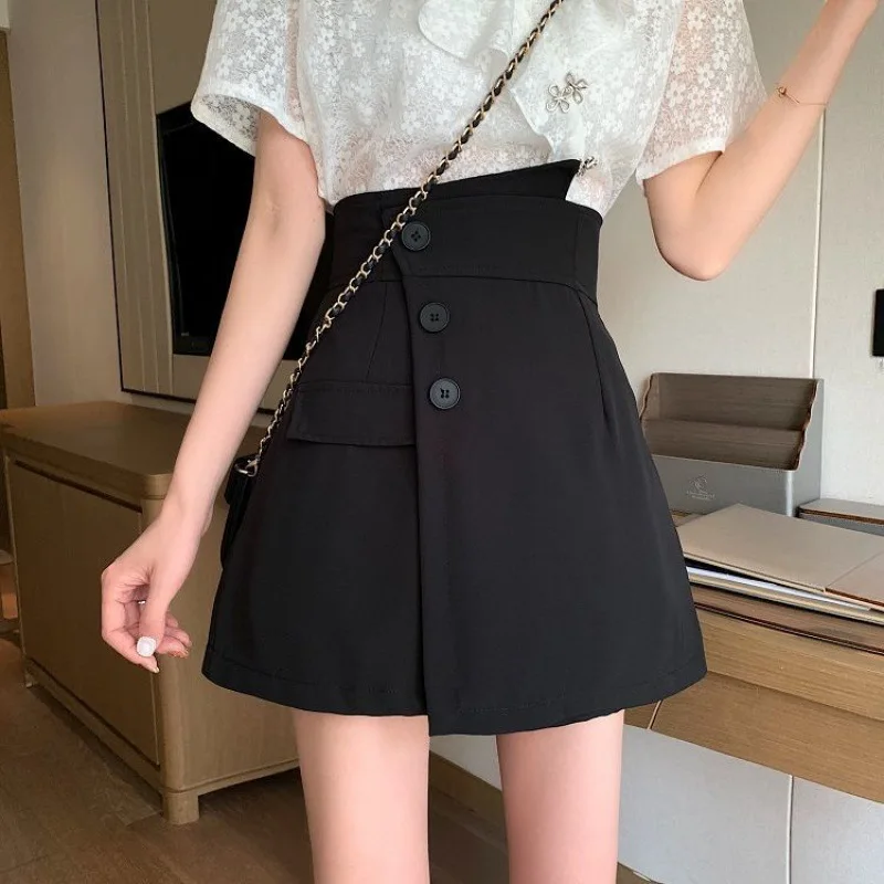 Летняя облегающая трапециевидная черная юбка с высокой талией женские короткие