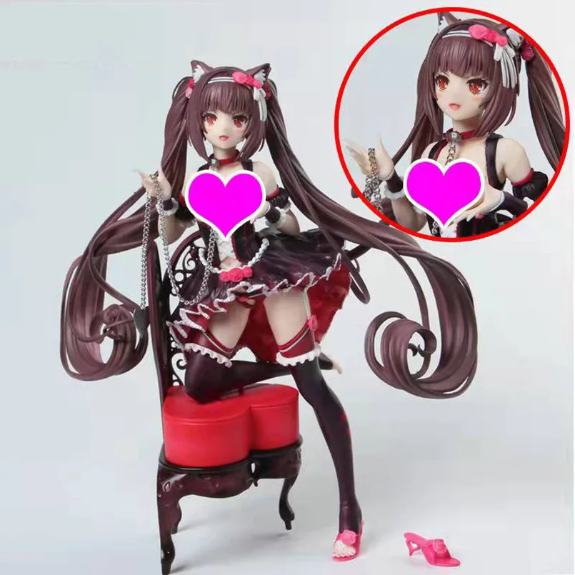 

24cm Anime Game NEKOPARA Figure Chair chocolat vanilla PVC action figure toys Collectible model toys kid gift