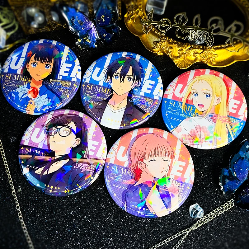 

Anime Summer Time Rendering Shinpei Ajiro Mio Kofune Mio Kofune Cosplay Laser Tinplate Badge Bags PendantBrooch Pins