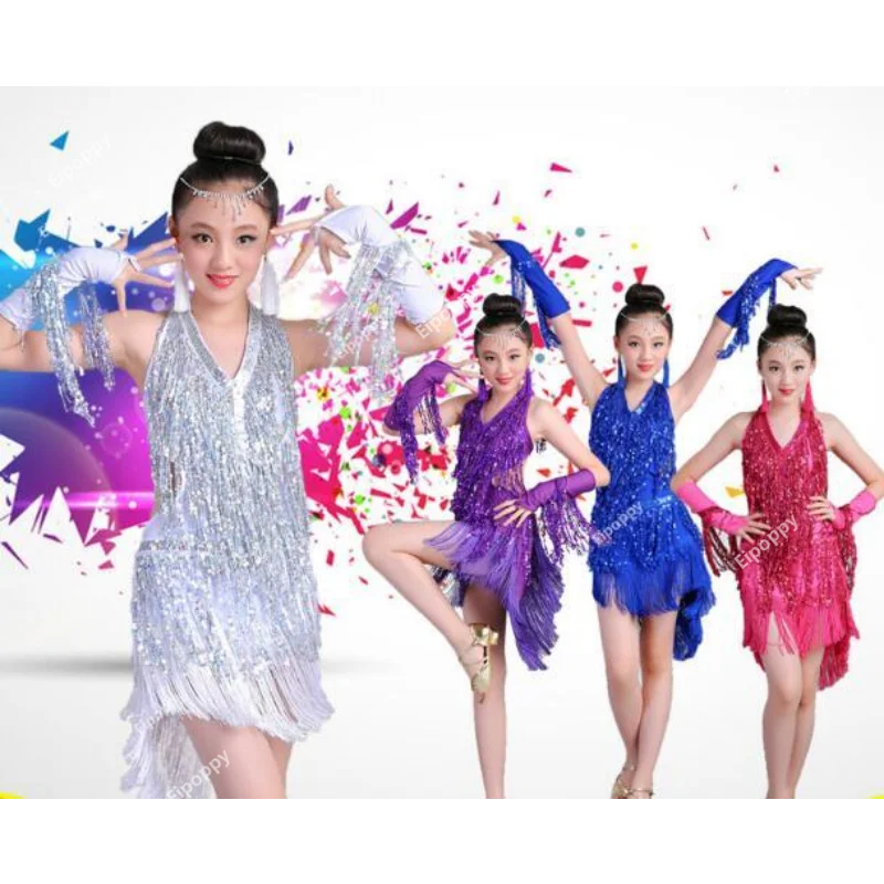 Детское платье с блестками для латиноамериканских танцев