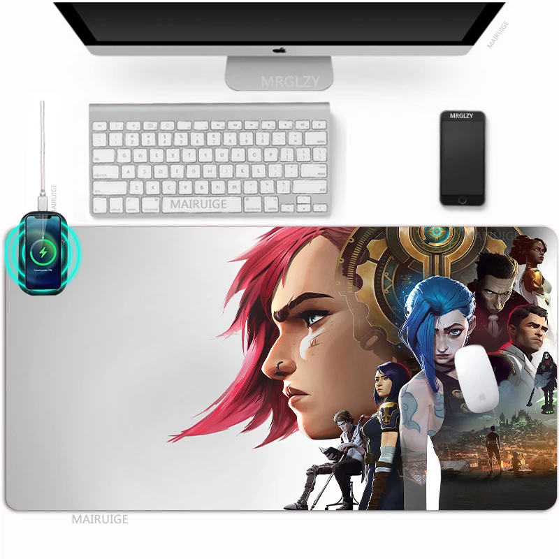 

40*90cm Wireless Charging Mouse Pad Table Mats Jinx Gamer Accessories MouseMat Mousepad Mat Anime Arcane Charge Desk Pad Carpet