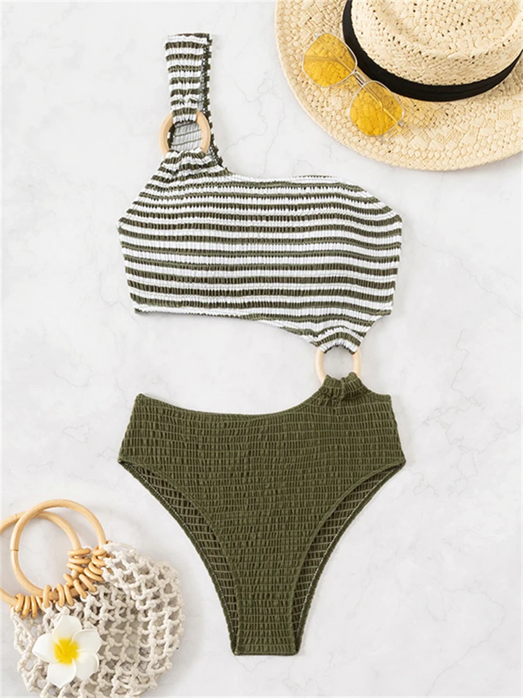 Цельный купальник для женщин новинка 2024 однотонное Полосатое сексуальное боди