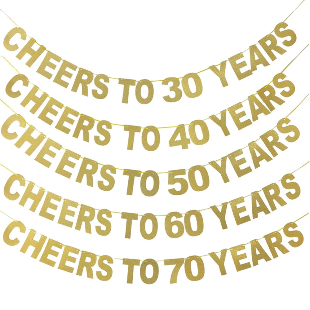 

Gold Glitter Anniversary Birthday Party Decoration Party Banner Cheers To 10 20 30 40 50 60 70 80 90 100 Years Garland Bunting