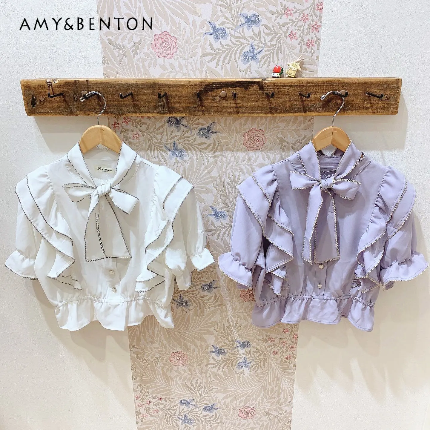 

Рубашка с оборками и коротким рукавом, белый топ со съемным воротником-бантом, с завышенной талией, в японском стиле, лето 2023