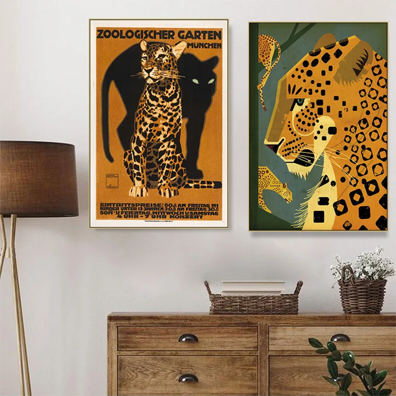 

leopard animal Art Painting Custom Creative vintage illustration Animal Picture for Living Room Canvas Poster Wall Decor Prints