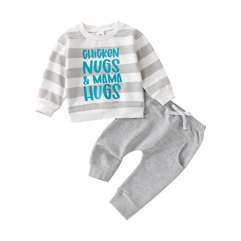

Toddler Baby Unisex Casual Suit, Letter Stripe Printed Long Sleeve Tops+Patchwork Long Pants