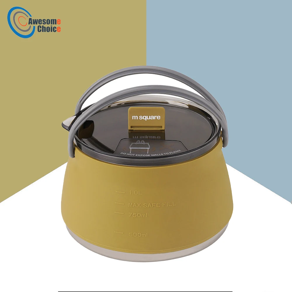 

1L Silicone Folding Kettle Portable Field Camping Open Fire Coffee Tea Cassette Cooker Outdoor Camping Hiking Backpacking Pot