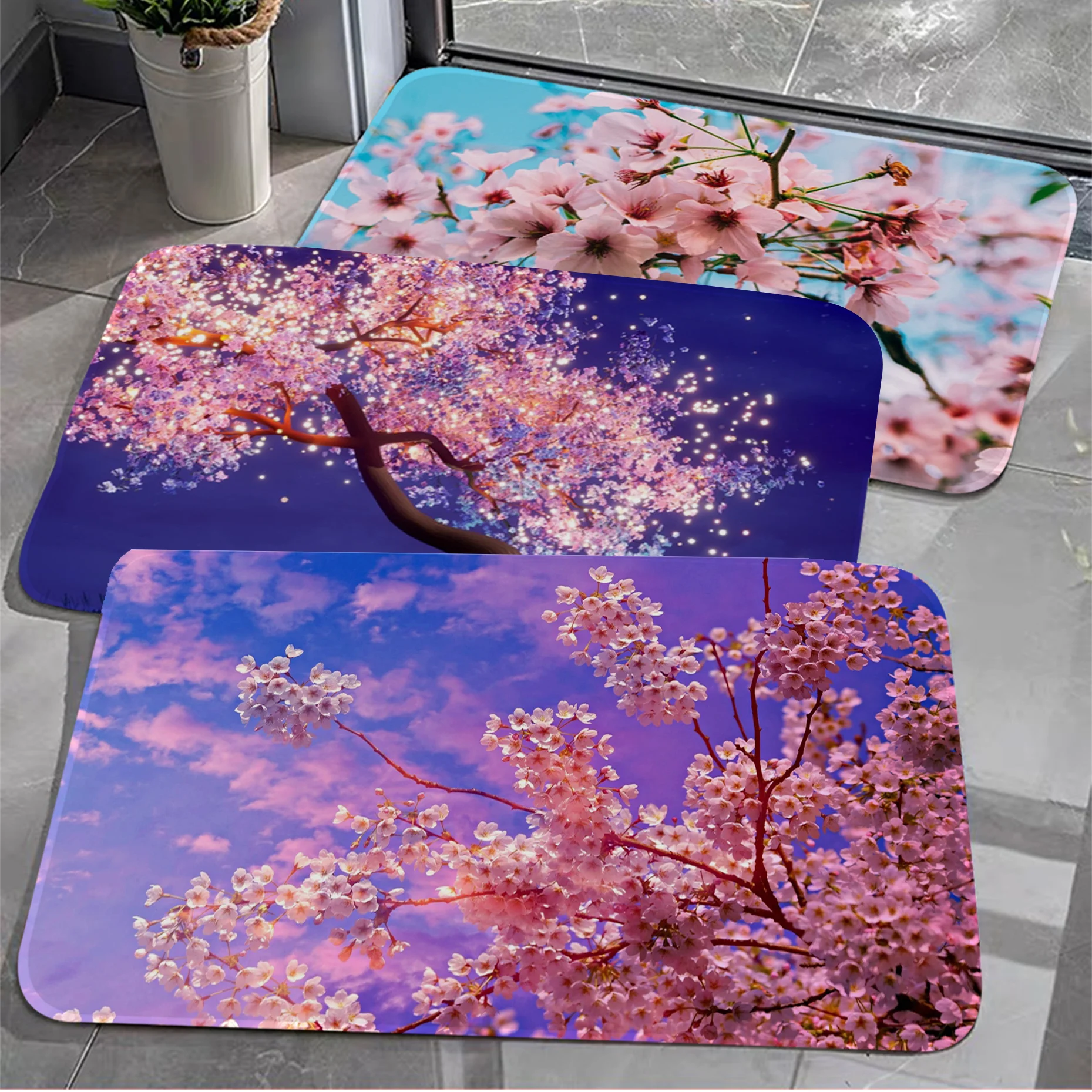 

Cherry Blossoms Kitchen Mat Retro Multiple Choice Living Room Kitchen Rug Non-Slip Household Carpets