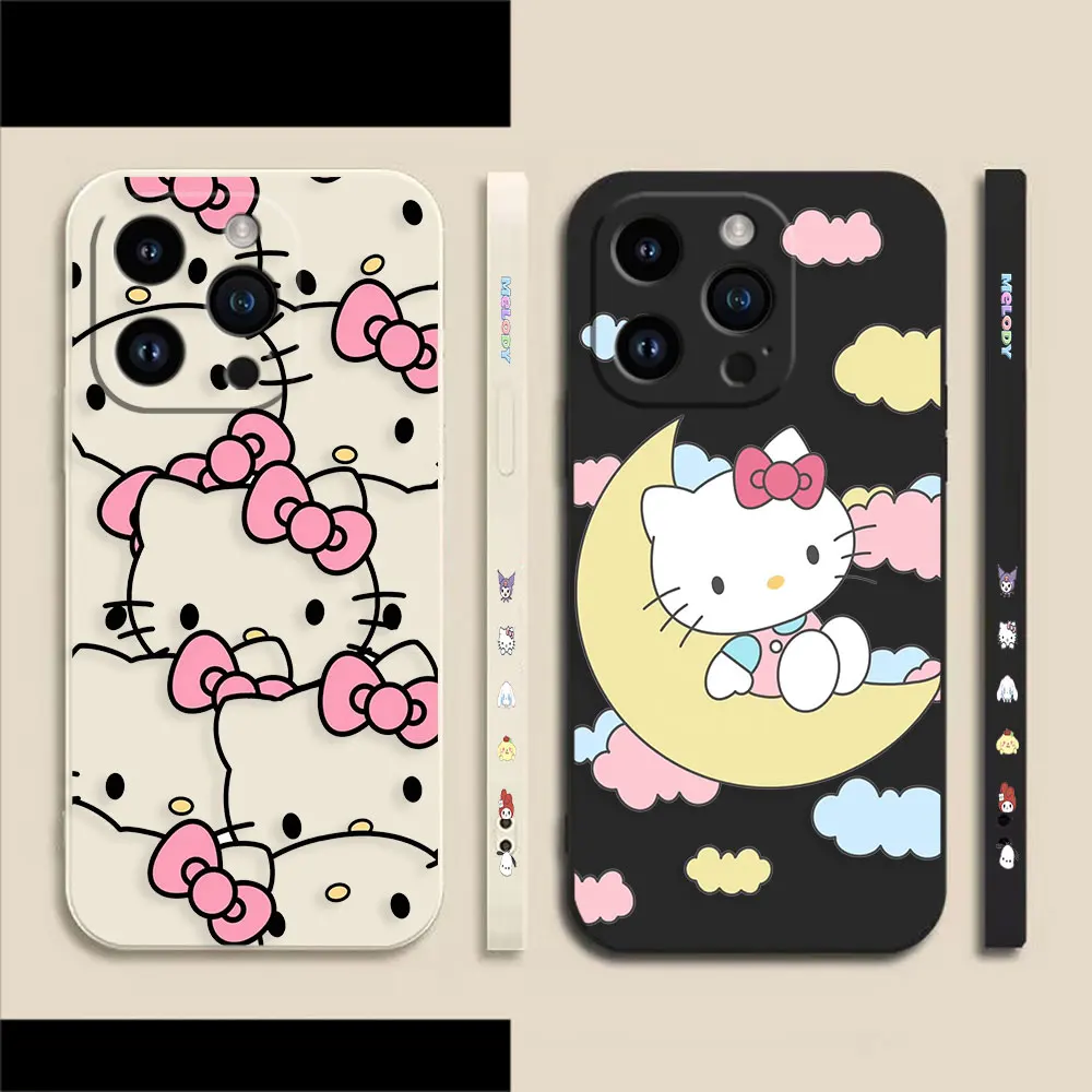 

Cartoon Hello K-Kitty Cat Phone Case For Apple iPhone 14 13 12 11 Pro XS Max Mini X XR SE 7 8 6 6S Plus Colour Liquid Case Funda