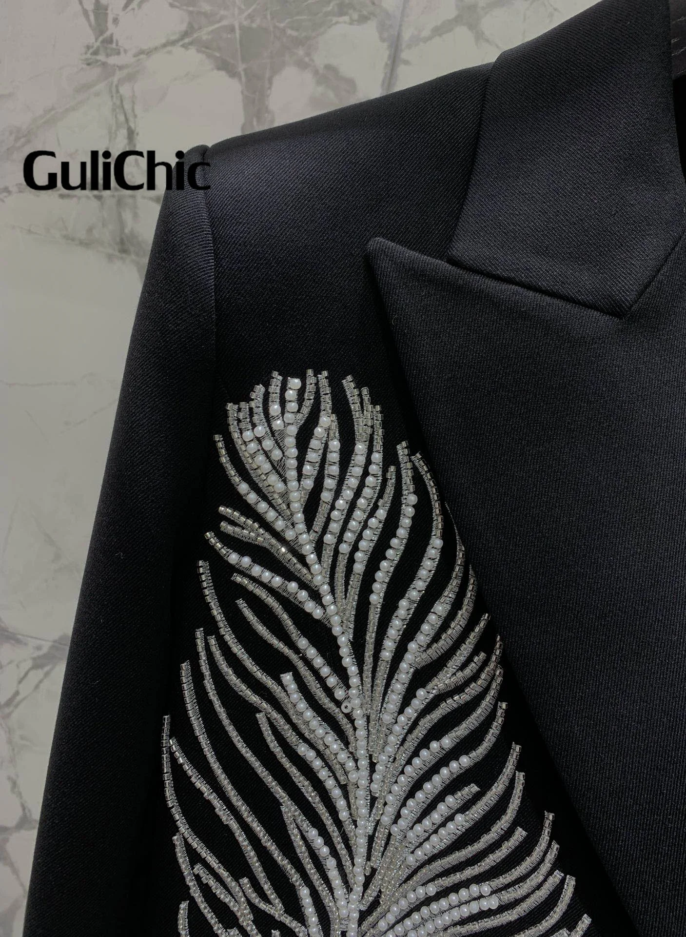 10 26 GuliChic великолепный пиджак с перьями и жемчугом вышивкой бисером дизайн