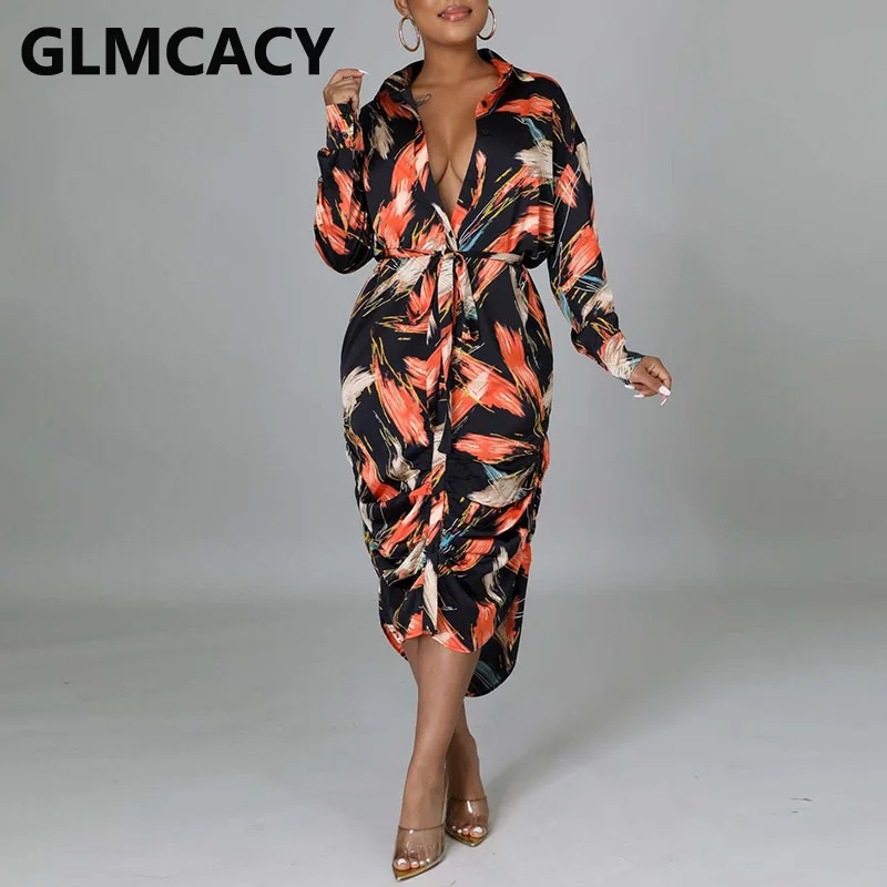 

Women Long Sleeve Button Up Elegant Shirt Dress Casual Midi Dress