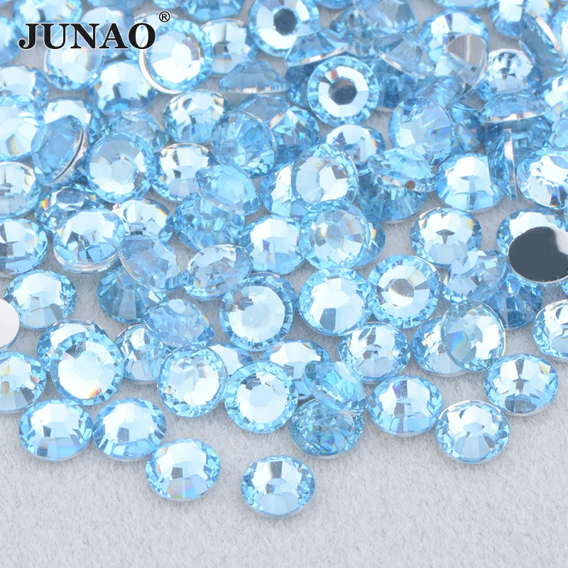 

JUNAO 4 5 6mm Lt.Sapphire Color Glittler Resin Rhinestone Applique Flatback Round Crystal Stone Non Hotfix Strass For Clothes