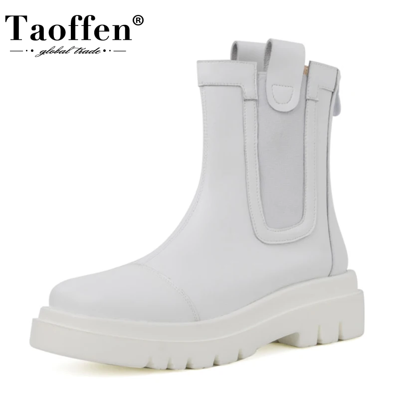 

Taoffen Size 34-43 Ankle Boots Women Genuine Leather Shoes 2022 New Arrival Winter Shoes Ins Fashion Short Boots Casual Footwear