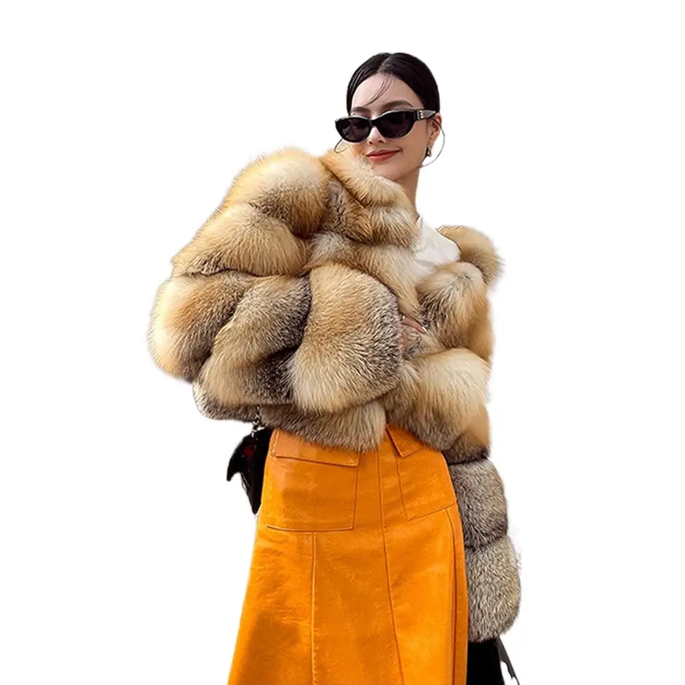 

Winter Fashion Real Fox Fur Coat for Women High Quality 2022 New Short Full Pelt Genuine Fox Fur Jacket Lapel Collar Outwear