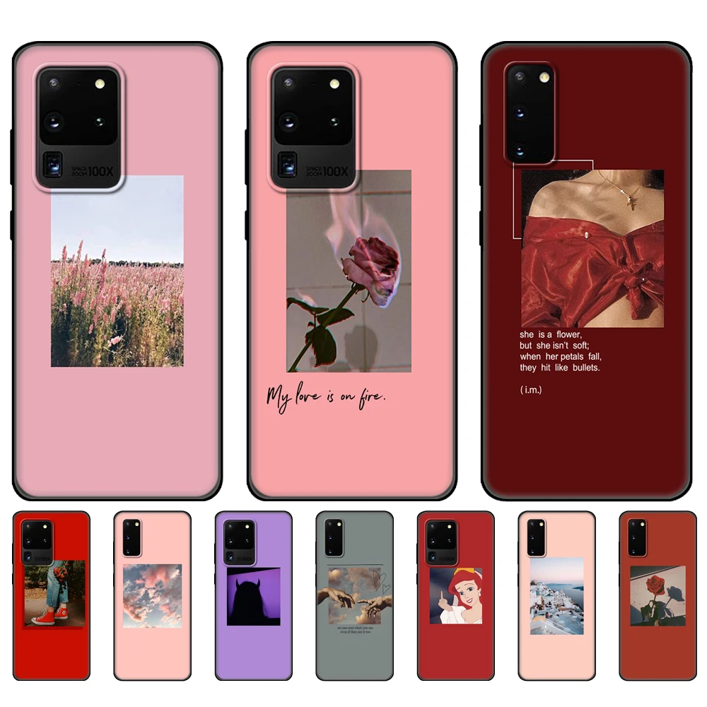 

Black tpu Case For Samsung galaxy S20 /S20 PLUS/S20 ultra/S20+ /S20FE back Pink Aesthetics songs lyrics Aesthetic