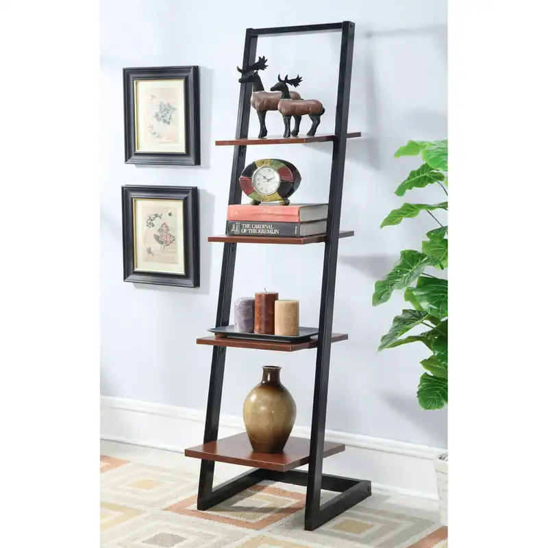 

Designs2Go 4 Tier Ladder Bookshelf, Black/Cherry Modern Shelves Shelving Bookcase Stable