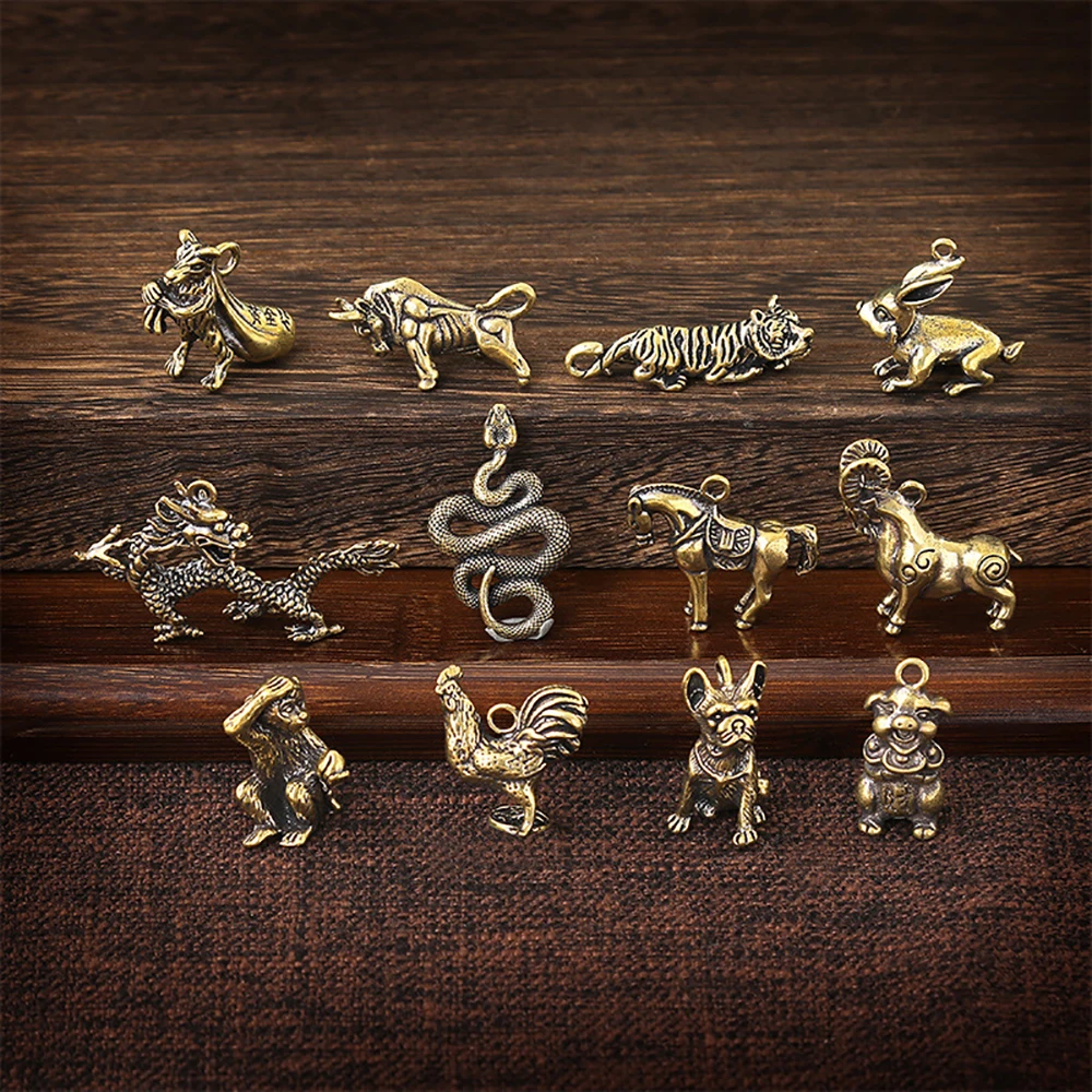 

Solid Zodiac Keychain, DIY Animals Keyring Twelve Animal Charm Pendants High Quality Craft Decoration