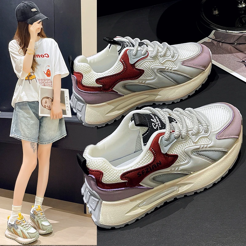 Женские сетчатые кроссовки повседневные дышащие в Корейском стиле на толстой