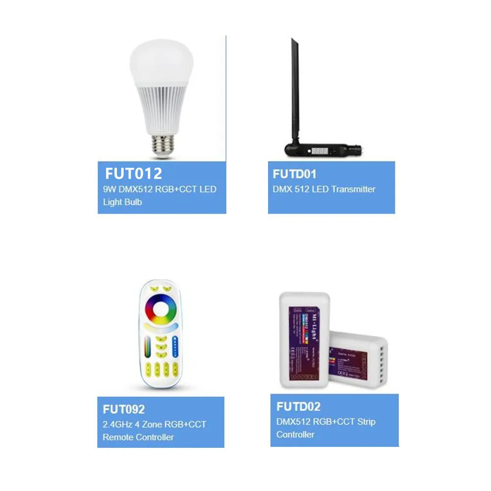 Светодиодный индикатор FUTD01 DMX 512, 12 В-24 В постоянного тока, светодиодный индикатор Trans Mi tter FUTD02 DMX512 RGB + CCT, контроллер полосы FUT012, 9 Вт DMX512 RGB + CCT, светильник ная лампа